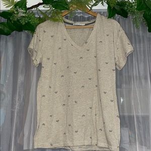 Anthropologie Bicycle Print V Neck Beige Tee Shirt
